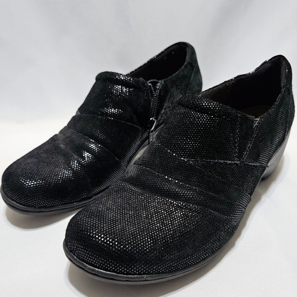 Clarks Womens Sz 9 Channing Kim Slip-On Loafer Black Lizard Print‎ Shimmer